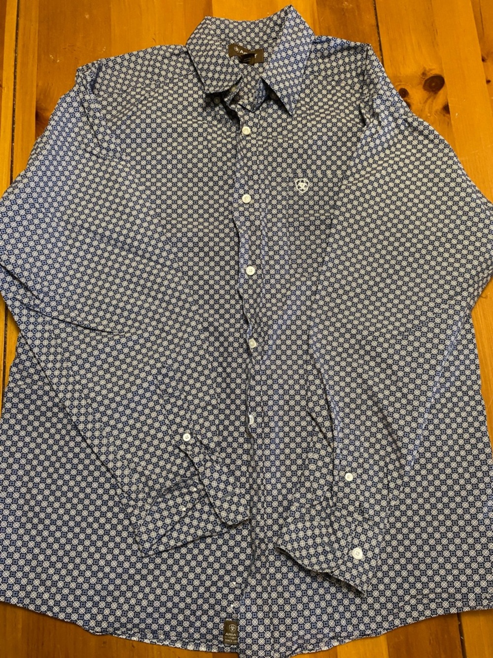 Ariat Blue Micro Geometric Long-Sleeve Button-Down Shirt